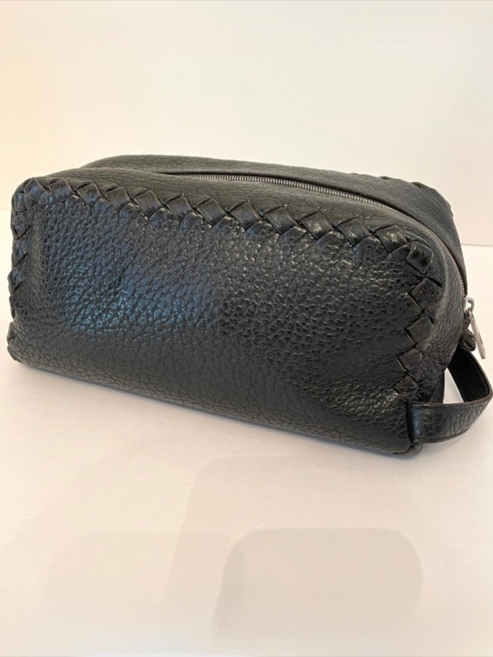 Bottega Veneta Intrecciato Detail Black Leather Cosmetic Case/Clutch/Pouch